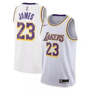 גופיית משחק NBA לוס אנג'לס לייקרס לבנה - לברון ג'יימס 19/20