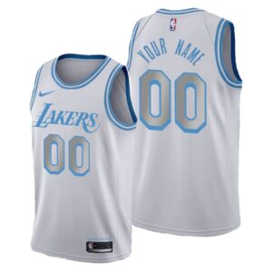 גופיית משחק NBA לוס אנג'לס לייקרס לבנה - התאמה אישית 20/21